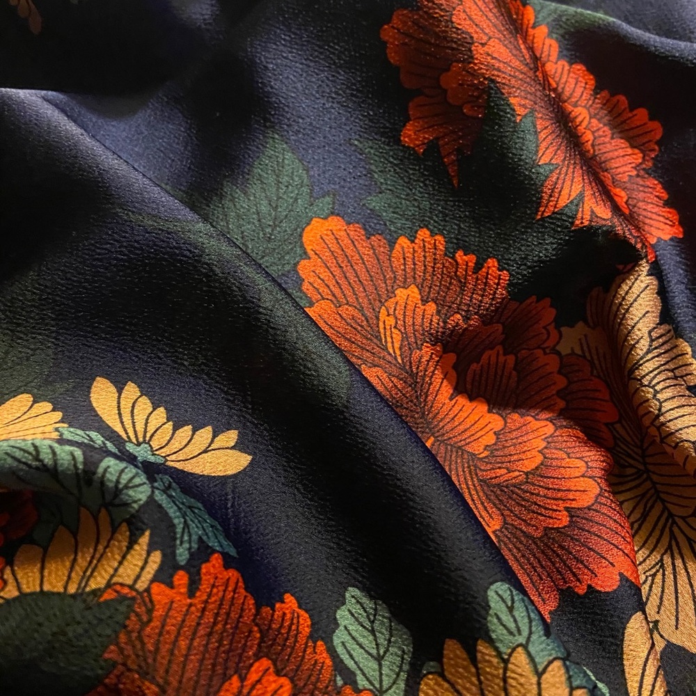 Kimono Style Blouse, Navy w/ bright floral pattern